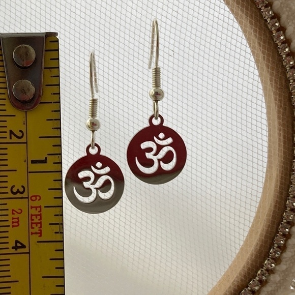 𝅺STAINLESS Steel Petite Om Disk Earrings - Picture 8 of 8